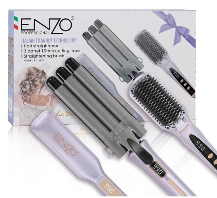 ENZO EN-3956 fer plat peigne chaud 3 en 1 trois seaux fer à friser presse bigoudi personnel lisseur cheveux style brosse ensemble
