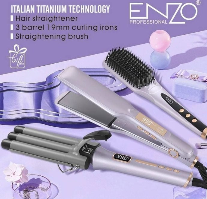 ENZO EN-3956 fer plat peigne chaud 3 en 1 trois seaux fer à friser presse bigoudi personnel lisseur cheveux style brosse ensemble