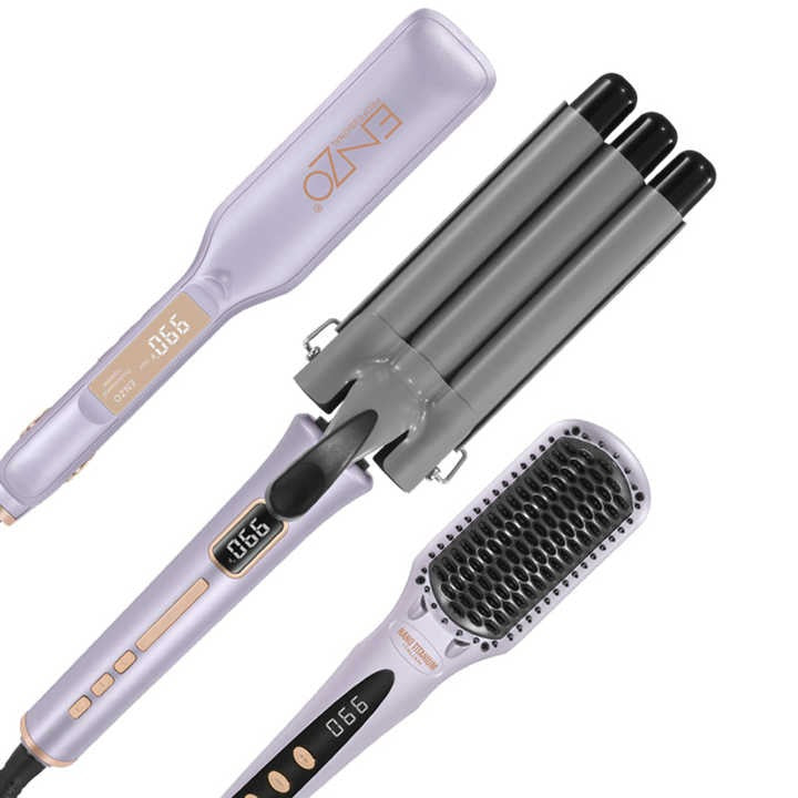 ENZO EN-3956 fer plat peigne chaud 3 en 1 trois seaux fer à friser presse bigoudi personnel lisseur cheveux style brosse ensemble