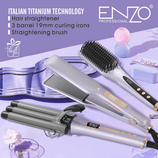 ENZO EN-3956 fer plat peigne chaud 3 en 1 trois seaux fer à friser presse bigoudi personnel lisseur cheveux style brosse ensemble