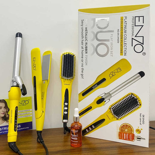 ENZO professionnel cheveux Style peigne beauté Kit de coiffure sèche-cheveux et brosse et fer à lisser ensemble de fer plat