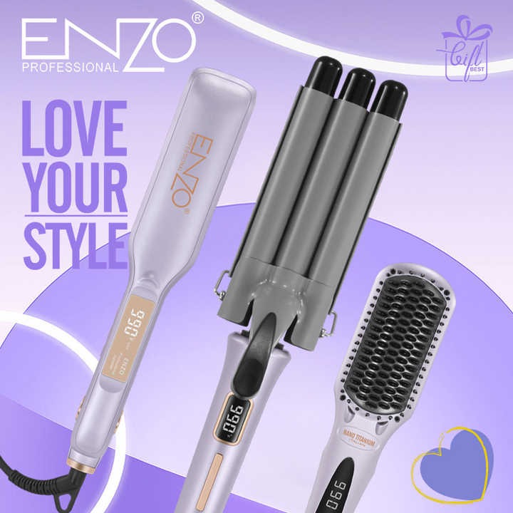 ENZO EN-3956 fer plat peigne chaud 3 en 1 trois seaux fer à friser presse bigoudi personnel lisseur cheveux style brosse ensemble